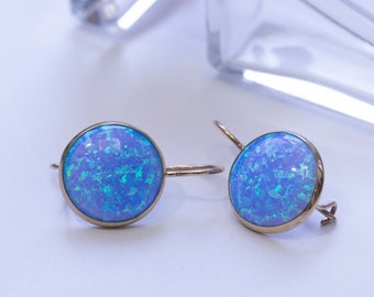 14K Gold Blue Opal Earrings - 14K Gold Earrings - Opal Drop Earrings - Opal Gemstone - Gift For Her - Opal Jewelry - October Birthstone