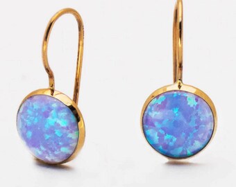 Opale 8 mm Clous d/'oreilles ronds 14Kt or jaune
