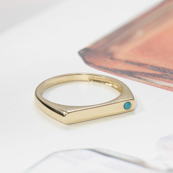 Turquoise Bar Ring, Minimalist Yellow Gold December Birthstone