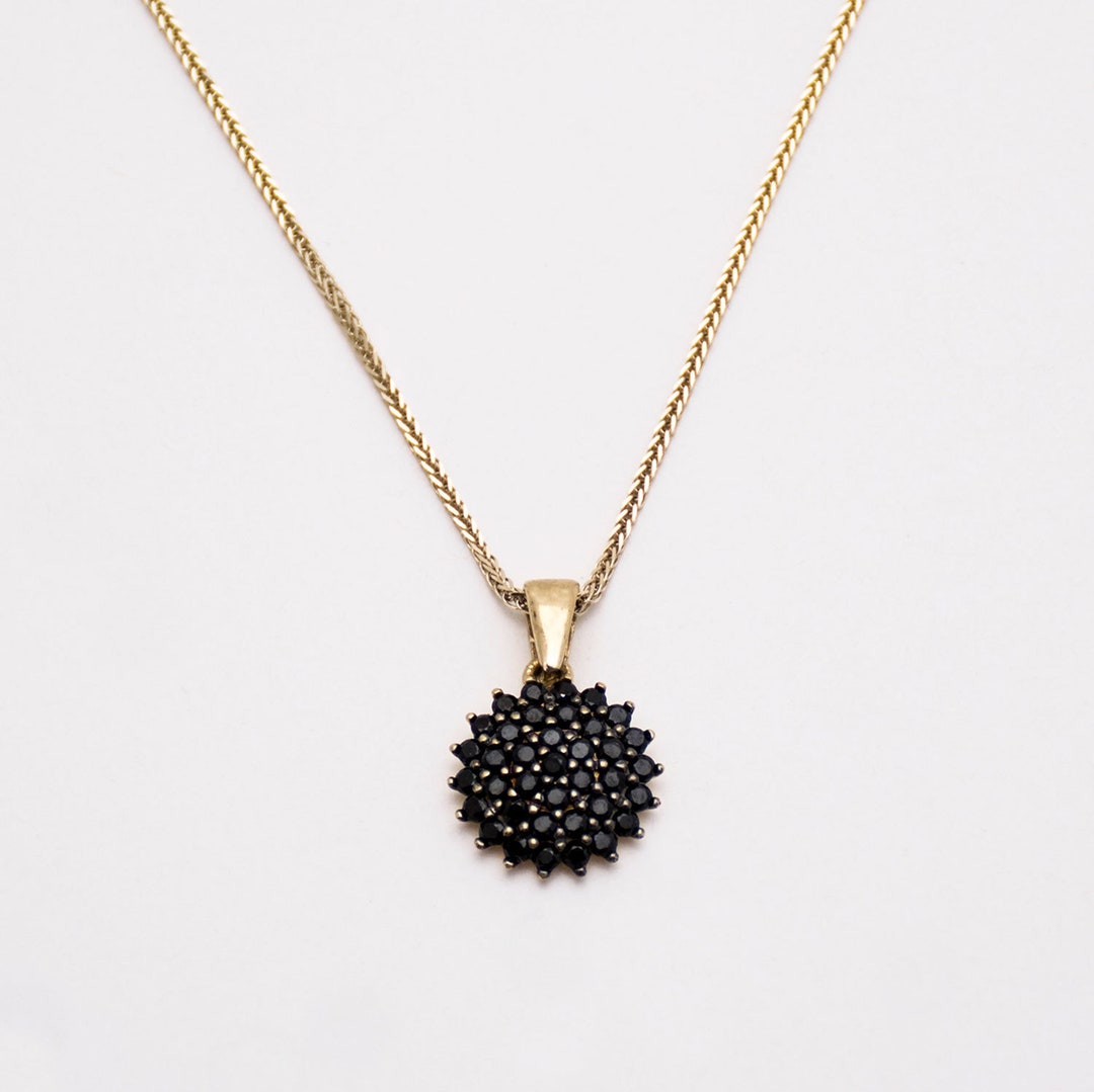 Black & Gold Necklace Solid Gold Necklace 14k Gold Pendant - Etsy