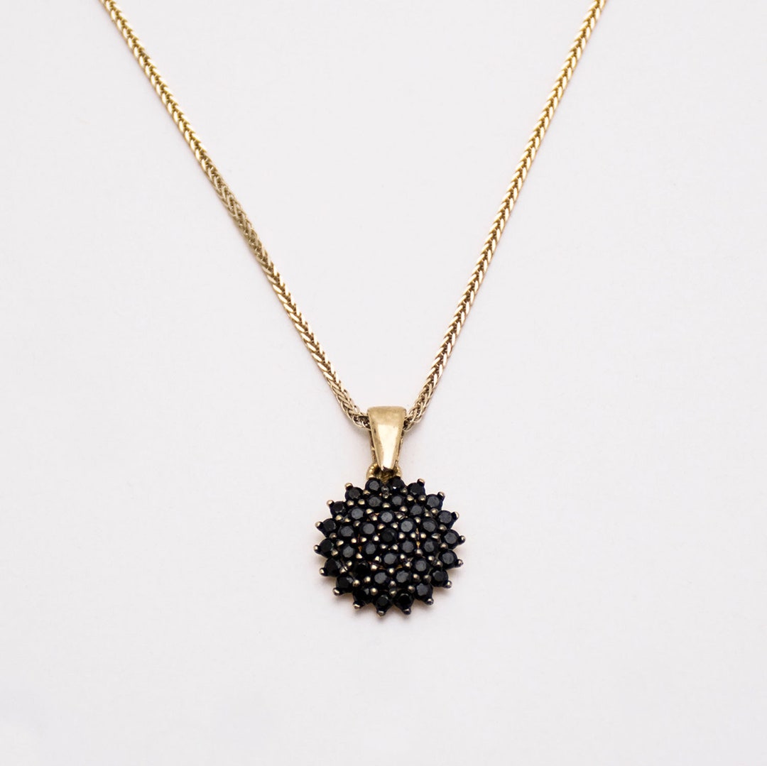 Black & Gold Necklace Solid Gold Necklace 14k Gold Pendant Etsy