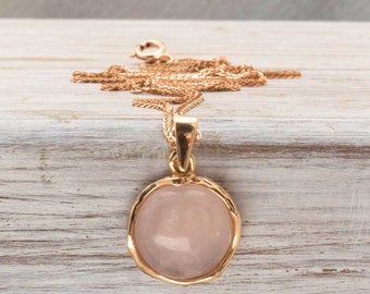 Rose Quartz Necklace, 14K Rose Gold Pendant Necklace, Solid Gold Necklace, Gemstone Necklace Gold, Rose Gold Jewelry, Rose Quartz Jewelry