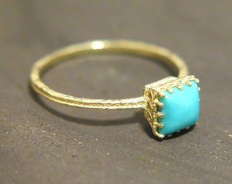 Gold Turquoise Ring, 14K Gold Ring, Gemstone Ring, Turquoise Jewelry, Solid Gold Ring, Minimalist  Jewelry Handmade, Birthstone Jewelry