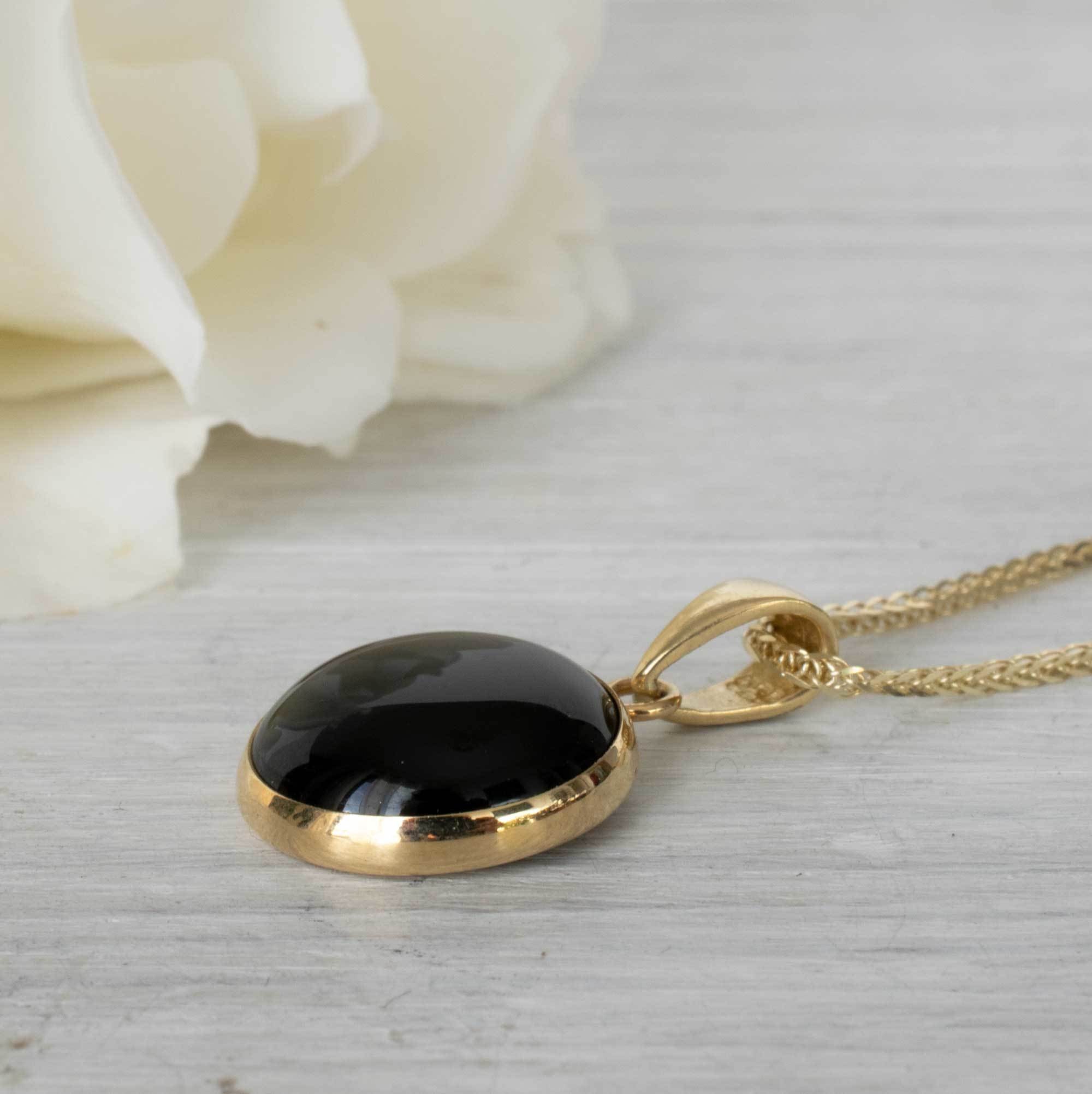 Black Onyx Necklace 14K Solid Yellow 