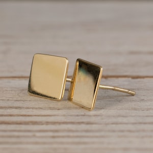 Square Earrings, 14K Yellow Gold Stud Earrings, Geometric Square Studs, Square Earrings, Tiny Studs, Jewelry For Women, Handmade Jewelry
