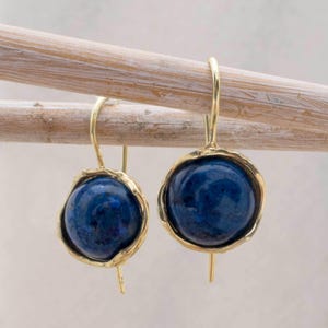 12mm Lapis Earrings, Gemstone Earrings, Handmade Earrings, Blue Earrings, Lapis Lazuli Earring, Lapis Jewelry, Dangle Earrings