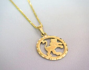 14K Solid Yellow Gold Leo Pendant, Horoscope Necklace, Zodiac Sign Necklace, Leo Necklace, Promise Jewelry, Cyber Monday, Gift for Her