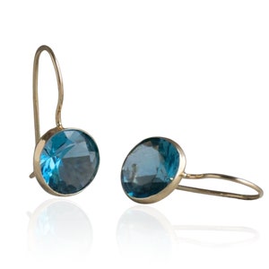 Blue CZ Oval Drop Earrings, 14K Gold Classic Earrings, Blue Drop ...