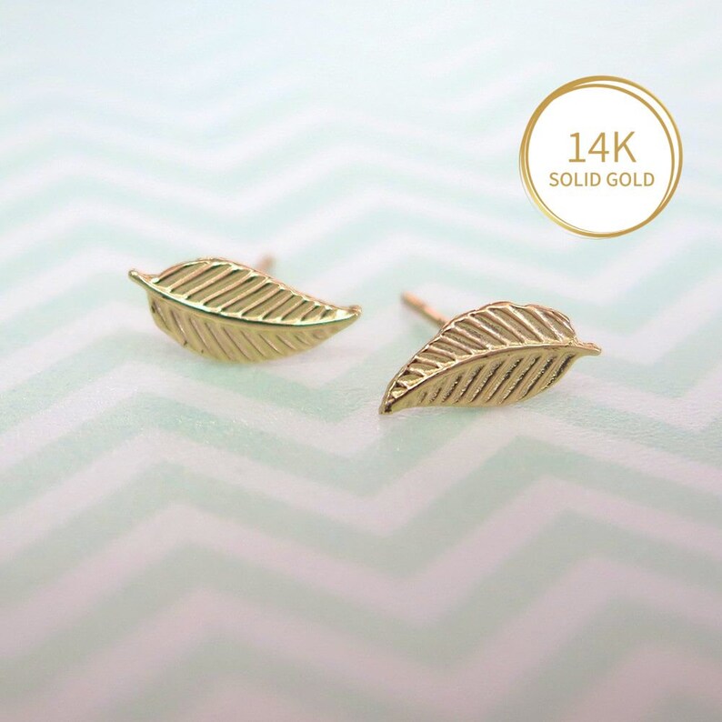 14K Solid Yellow Gold Leaf Earrings 14K Soild Gold Leaf - Etsy