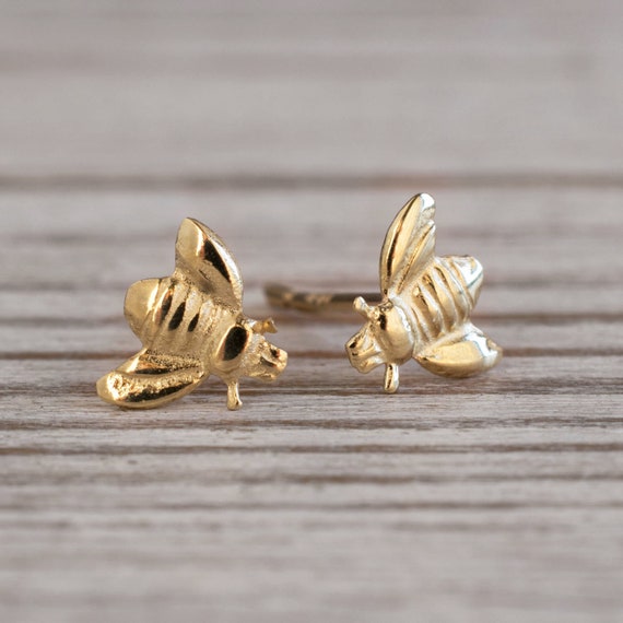Gold Bee Earrings 14K Solid Gold Bee Stud Earrings Gold Honey