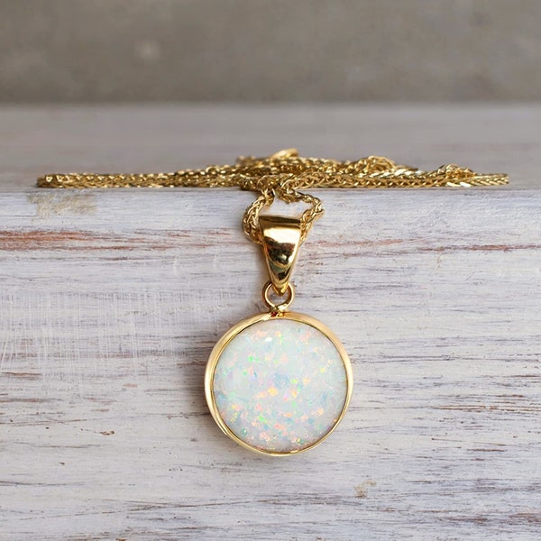 Opal Pendant Necklace, Bridal Jewelry 14K Gold, Gemstone Necklace Gold, Birthstone Necklace For Mom, Wedding Gemstone Jewelry, Fine Jewelry