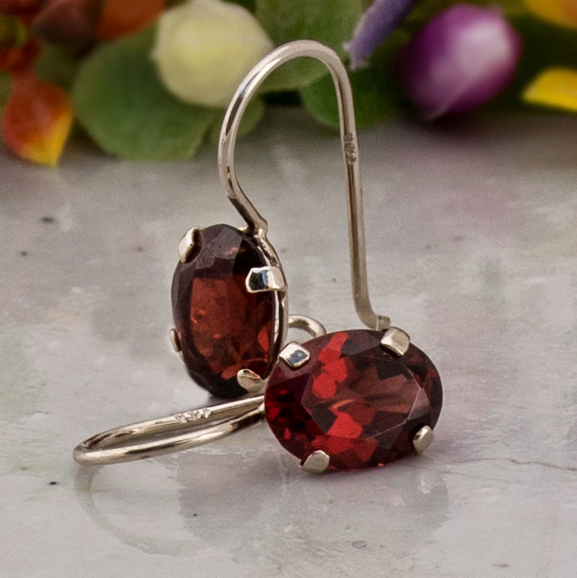 14K White Gold Genuine Garnet Red Garnet Earrings Briolette | Etsy