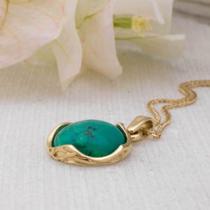 Vintage Style Necklace, 14K Gold Necklace, Turquoise Necklace, Turquoise Jewelry, Pendant Necklace, Gemstone Pendant, December Birthstone