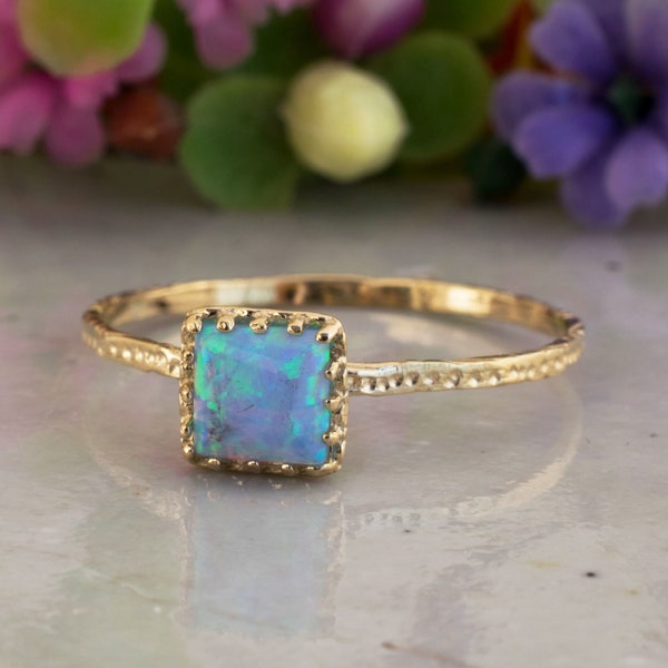 Opal Ring, 14K Gold Ring, Opal Jewelry, Art Deco Ring, Vintage Ring, Dainty Ring, Promise Ring, Blue Opal, Rings For Women, Bridesmaid Gift