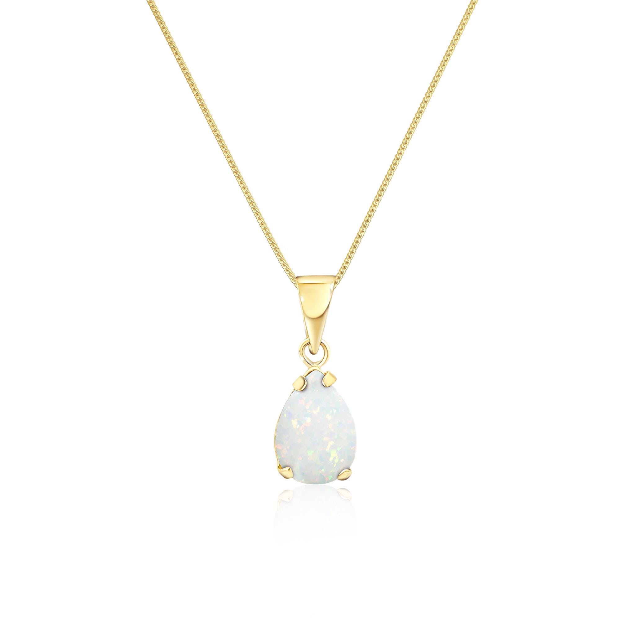 14K Gold Opal Pendant, White Opal Necklace, Teardrop Opal