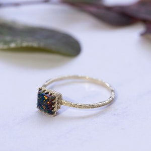 Opal Ring, Solitaire Gold Ring, 14K Gold Ring, Black Opal Ring, Opal Jewelry, 14K Solitaire Ring, 14K Square Ring, Square Gemstone Ring