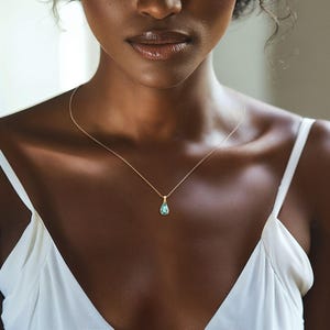 14K Yellow Gold Aquamarine Pendant Necklace, Gold Plated Silver Chain, March Birthstone Necklace, Minimalist Crystal Pendant, Gift for her