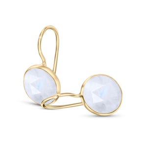 Yellow Gold Moonstone Round Earrings – June Birthstone Jewelry, Mystical Crystal Drop Earrings Gift for mom
