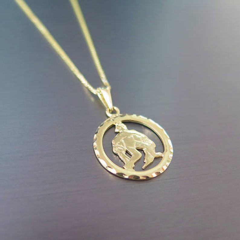 Aquarius Gold Necklace 14K Gold Pendant Necklace Aquarius | Etsy
