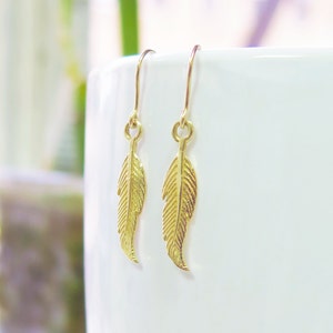 Feather Earrings, Tribal Jewelry, Gold Jewelry, Gold Feathers, Boho Chic, Boho Earrings, Bohemian Jewelry, Solid Gold, Best Friend Gift