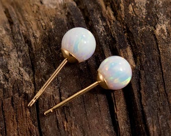 White Opal Stud Earrings, Opal Jewelry, October Birthstone, Dainty Earrings, Delicate Earrings, Statement Earrings, Personalized Gift