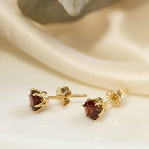 Small Garnet Studs, 14K Gold Earrings, Solid Gold Earrings, Minimalist Earrings, Gold Earrings for Women, Round Gemstone Studs, Tiny Studs
