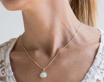 White Opal Necklace, Dainty Opal Necklace, 14K Gold Necklace Pendant, October Birthstone Necklace, Opal Necklace, Gold Opal Necklace