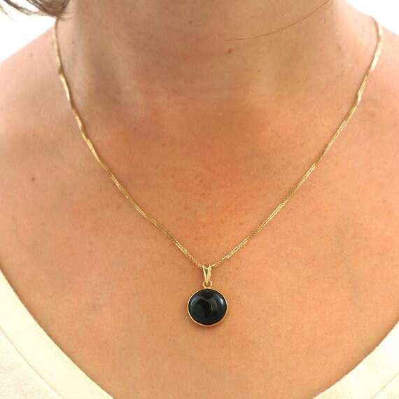 Black Onyx Necklace 14K Solid Yellow 