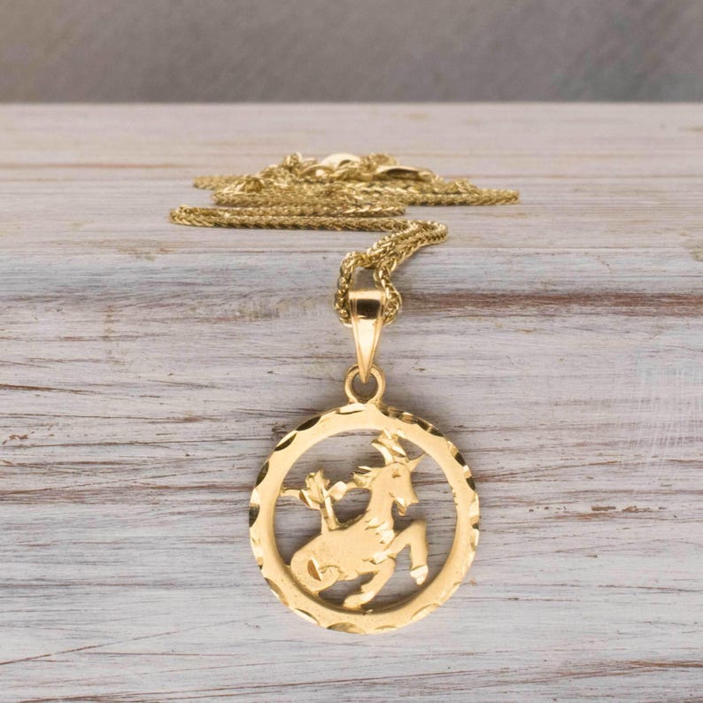 Capricorn Gold Necklace, 14K Gold Pendant, Capricorn Necklace, Zodiac Necklace Gold, Zodiac Jewelry, Gold Pendants, Necklace For Her image 1