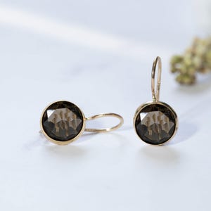 Smoky Quartz Earrings, 14K Gold Earrings, Drop Gold Earrings, Dangle Earrings, Solid Gold Earrings, Brown Earrings, Gemstone Earrings, 14K