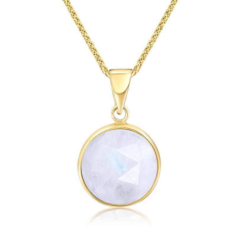 14K Solid Gold Moonstone Pendant Necklace, Round Natural Gemstone Fine Jewelry afbeelding 17