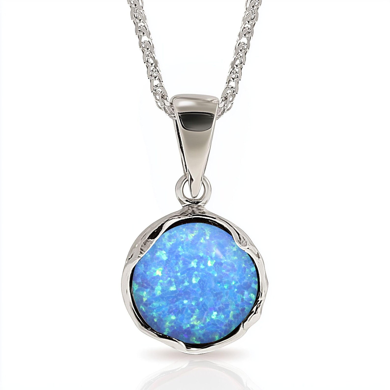 Opal Pendant in White Gold, 12mm Stone, Gemstone Pendant Necklace, Minimalist Gift for Her