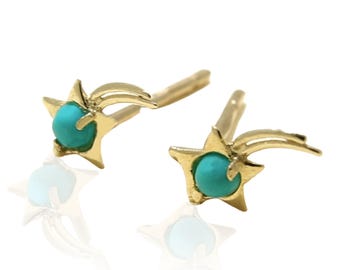 Star Stud Earrings, 14K Gold Stud Earrings, Turquoise Earrings, Turquoise Jewelry, December Birthstone, Dainty Earrings, Personalized Gift