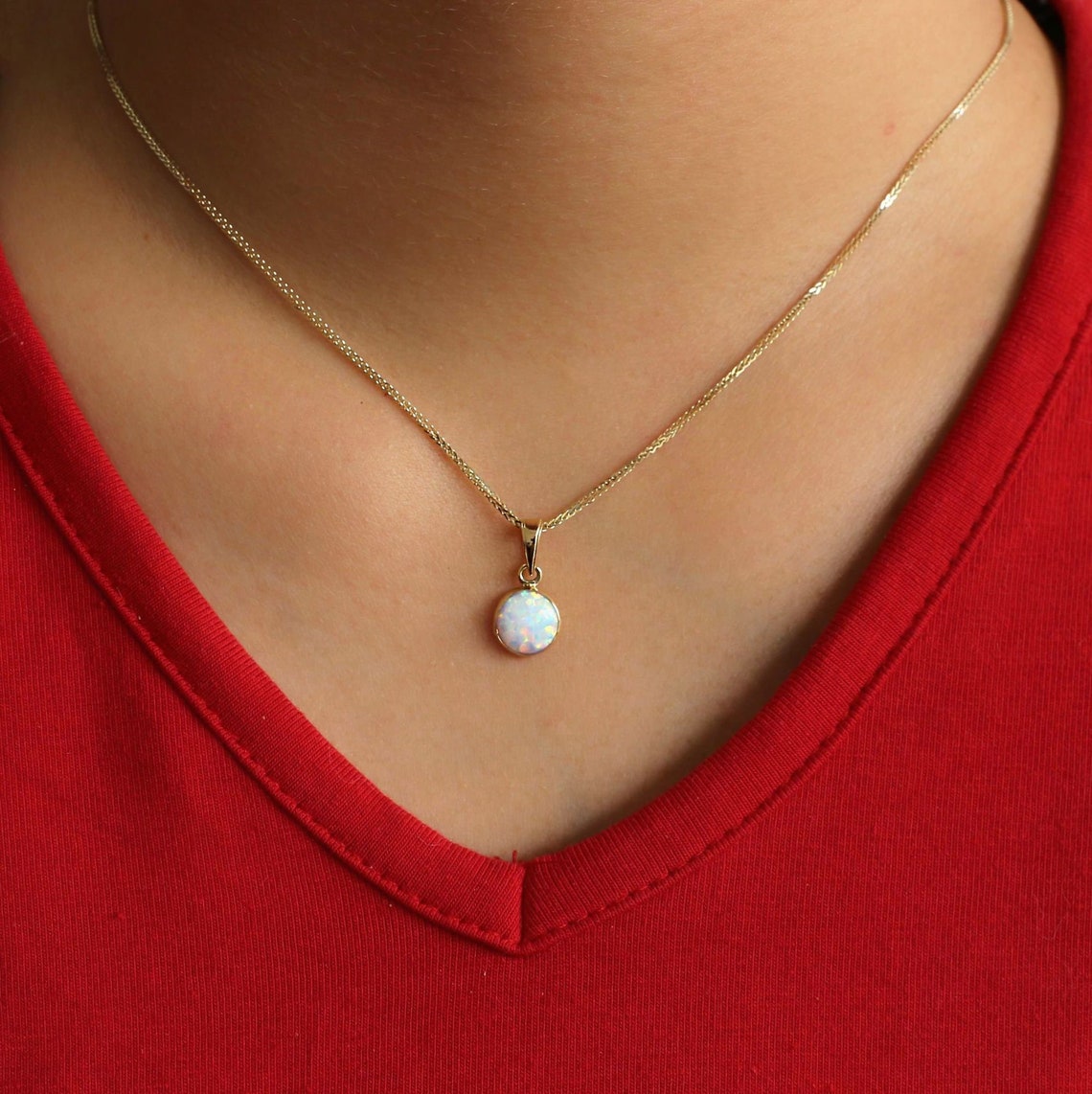 Opal Necklace 14k Gold Necklace Opal Jewelry Opal Pendant | Etsy