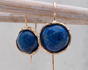 Vintage Style Gold Lapis Earrings, Lapis Lazuli 14K Rose Gold Earrings, September Birthstone Earrings, Lapis Earrings, Anniversary Gift