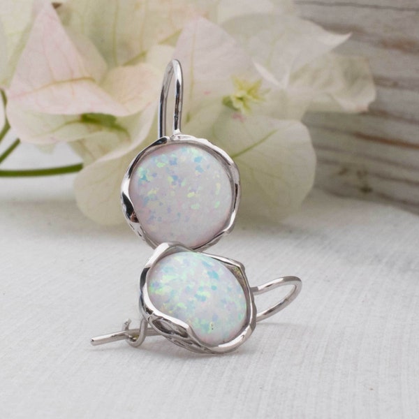 White Opal Earrings, White Gold Earrings, Opal Jewelry, Bridal Earrings, Gemstone Earrings, Bridesmaid Earrings, Gold Opal Earrings