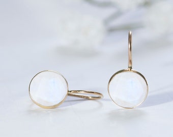 Pendientes de piedra lunar, pendientes de oro de 14K colgantes, pendientes de piedra lunar, pendientes de oro macizo, pendientes de piedras preciosas, joyería fina, pendientes blancos