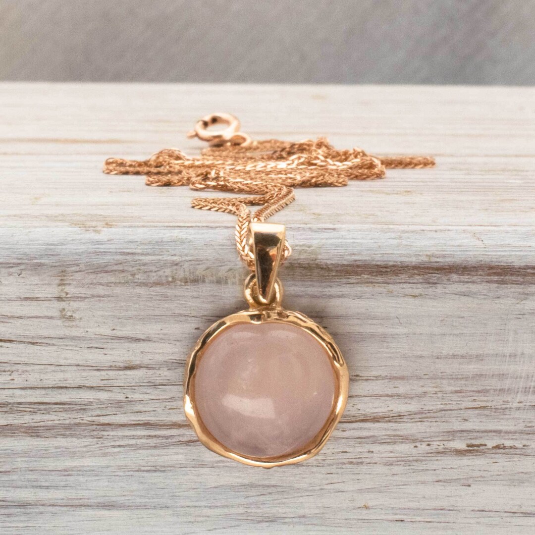 14K Gold Rose Quartz Pendant Vintage Necklace Birthstone - Etsy