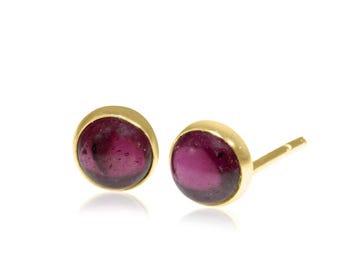 14K Gold Garnet Stud Earrings, Genuine Garnet, Tiny Earrings, January Birthstone, Garnet Jewelry, Red Earrings, Dainty Earrings