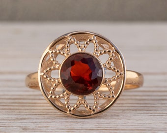 Garnet Ring, 14k Rose Gold Ring, Garnet Jewelry, Solid Gold Ring, Statement Ring, Vintage Ring, January Ring, Cocktail Ring, Gemstone Ring