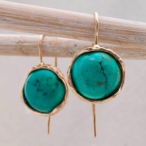 Turquoise Earrings,14K Rose Gold 12 mm Earrings, Vintage Earrings, Statement Earrings, Gemstone Earrings, Boho Earrings, Valentines Day Gift