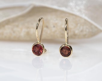 14K Yellow Gold Garnet Earrings - Garnet Gold Earrings - Gemstone Drop Earrings - January Birthstone - 14K Yellow Gold Earrings - Natural