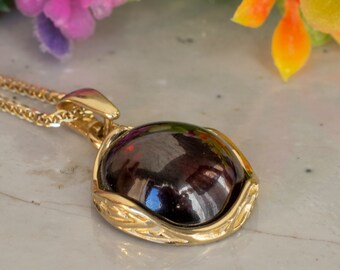 Vintage Style Garnet Pendant, 14K Yellow Gold, Vintage Necklace, Garnet Jewelry, Dainty Gold Necklace, Handmade Jewelry, Necklace For Her