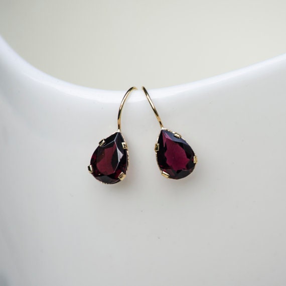 Garnet Earrings Gold 14K Solid Gold Genuine Red Garnet 7x10mm - Etsy