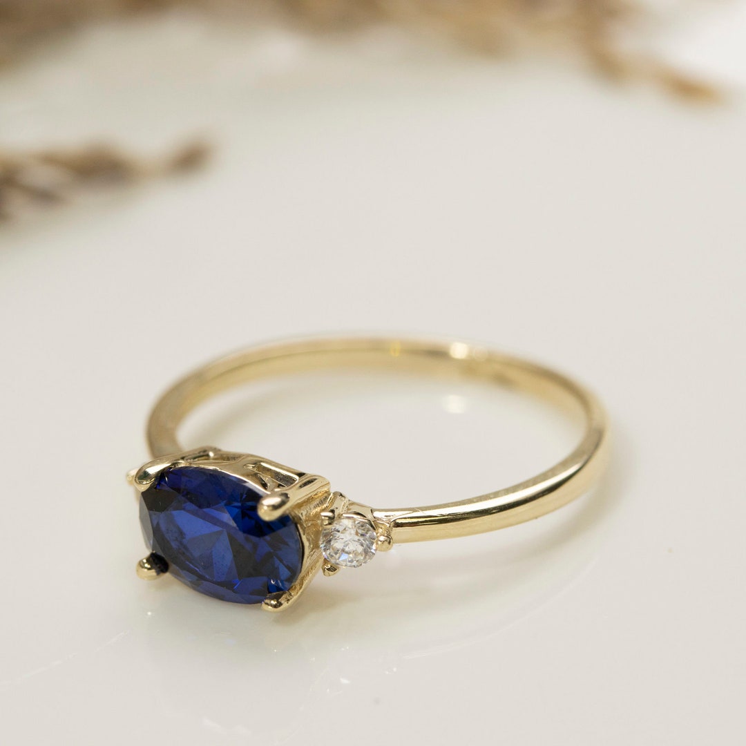 Solid Rings Blue Blue Engagement Ring, 14k Solid Gold Ring, Multi Stone Ring, Cubic ...