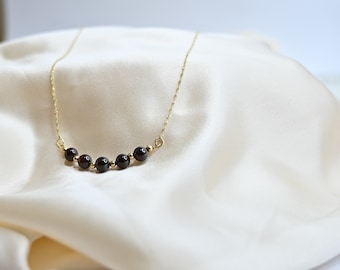 Garnet Gold Necklace, 14K Gold Necklace, January Birthstone Necklace, Layered Garnet Necklace, Necklace For Women, Short Necklace, Gemstone