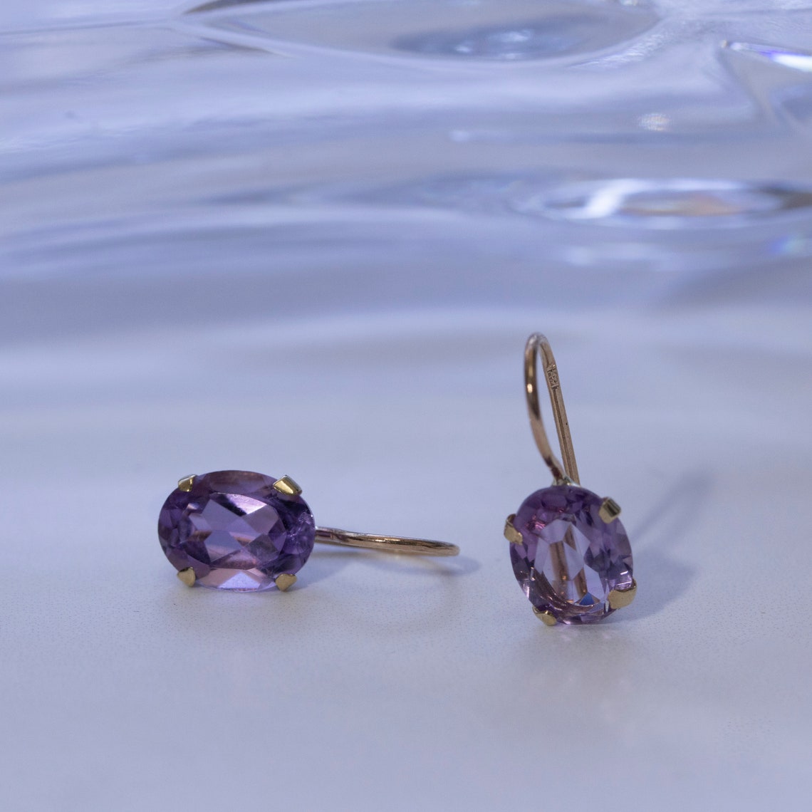 14K Solid Gold Gemstone Earrings Amethyst Earrings Purple - Etsy