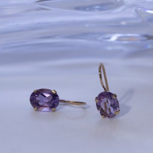 14K Solid Gold Gemstone Earrings, Amethyst Earrings, Purple Birthstone Earrings, Statement Earrings, Amethyst Jewelry, Mother's Day Gift image 7