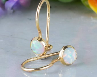 Gold Opal Earrings, Gold Drop Earrings, Dainty gold earrings, Drop Gold Earrings, Bridal Earrings, White Opal Earrings, Small Round Earrings