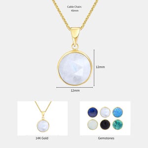 14K Solid Gold Moonstone Pendant Necklace, Round Natural Gemstone Fine Jewelry afbeelding 15